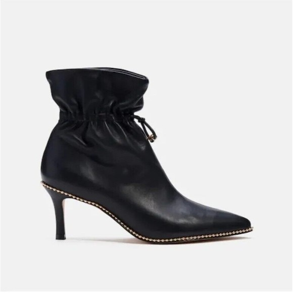 NEW Coach Wynie Cinched Black Leather Stiletto Bootie Sz 5 / 35.5 B - Picture 1 of 6